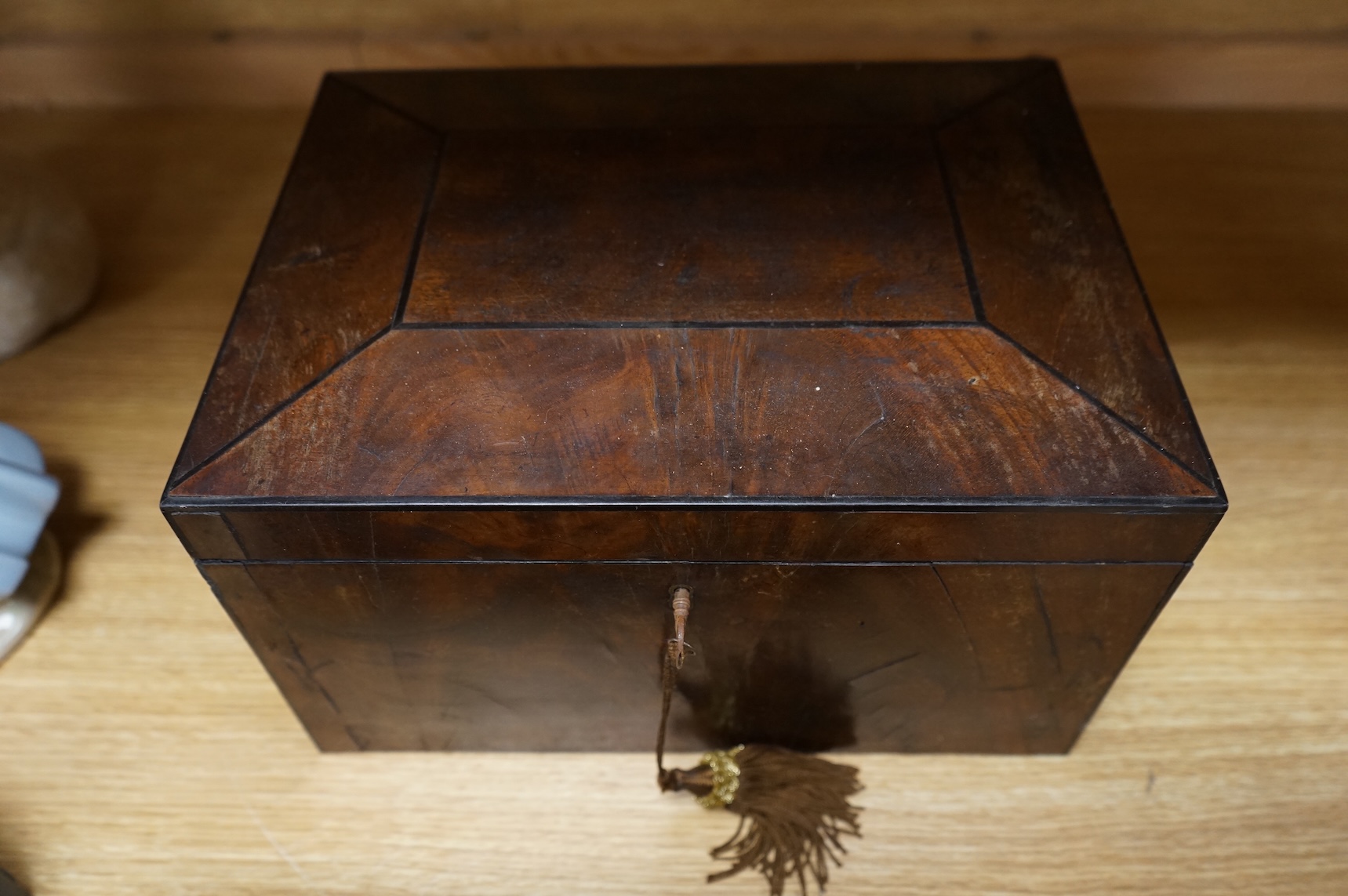 A Victorian brass mounted and inlaid rosewood sewing box together with a mahogany box